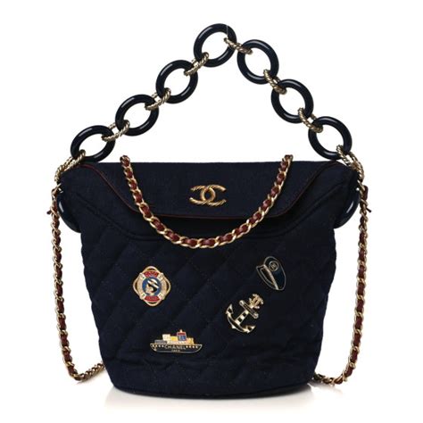 chanel navy wool bucket bag|CHANEL Wool Lambskin Quilted Paris Hamburg Charms Bucket .